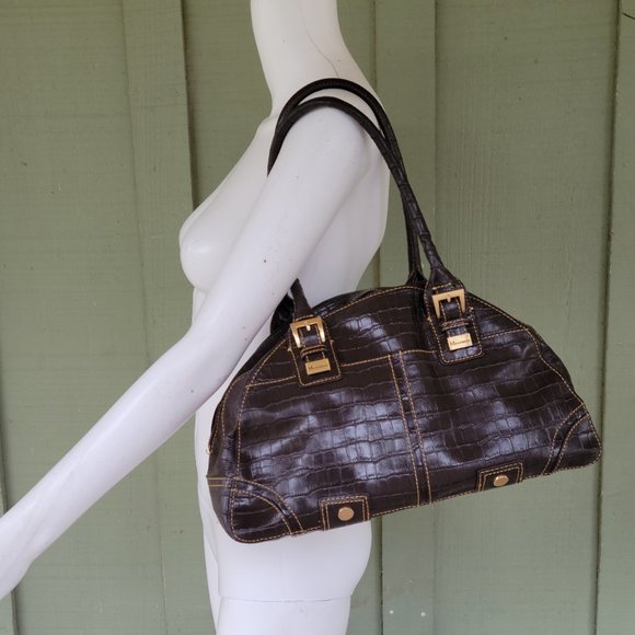 MAXXIMUM Brown Mock Croc Leather Satchel Bag - Picture 3 of 9